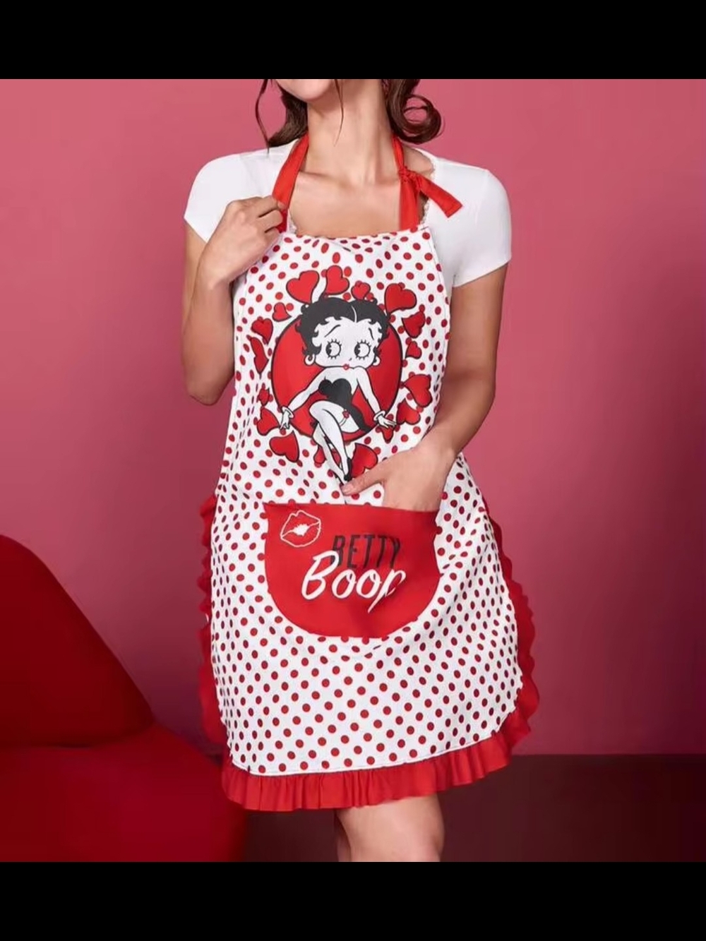 Betty Boop Red and White Polka Dot Kitchen Apron
